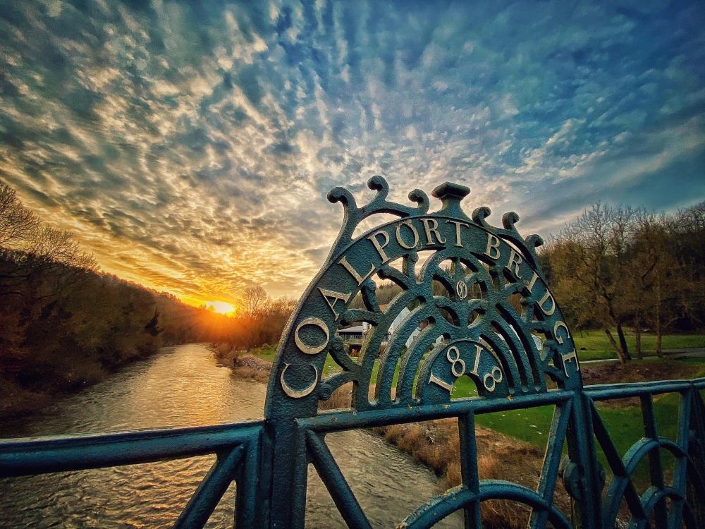 View of Coalport bridge and the sunset